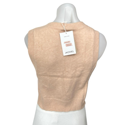 NEW Monki Orange Floral Wool Sleeveless Knit Crop Sweater Vest Tank Top Size XS