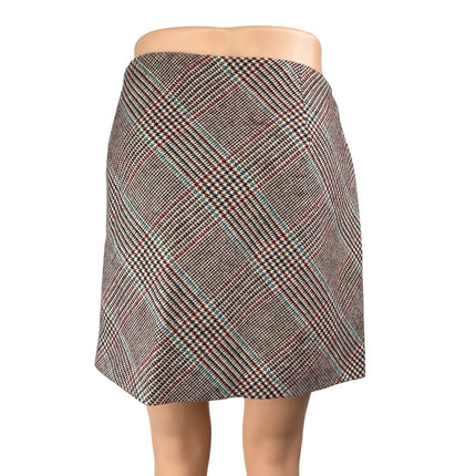 Mango MNG Gray Wool Plaid Checkered High Waist Mini Flared A-Line Skirt Size L