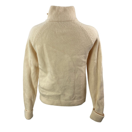 J.Crew Womens Cream 100% Wool Ribbed Knit Cardigan Turtleneck Sweater Top Size M