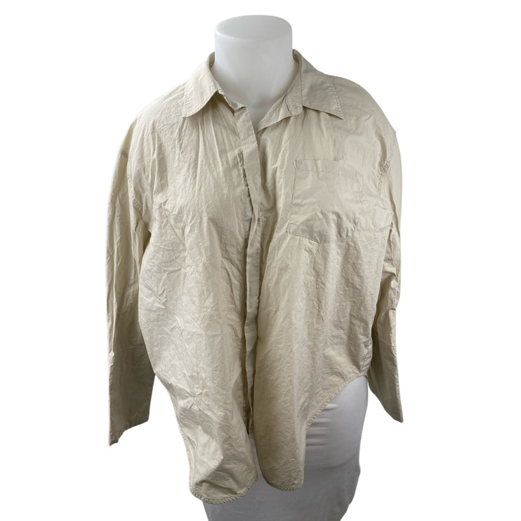 Zara Women's Beige Collared Long Sleeve Button Down Blouse Shirt Top Size XL