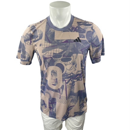 Adidas Club Tennis Men's Purple Beige Graphic Short Sleeve T Shirt Tee Top Sz S