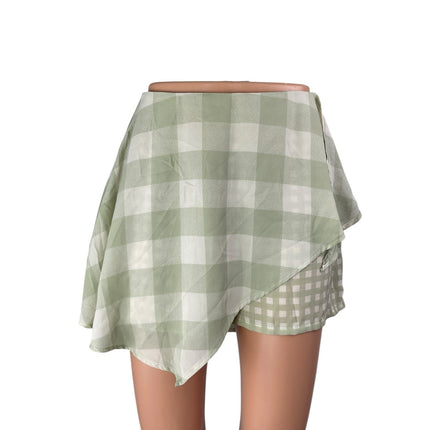 Urban Outfitters Green Gingham Check Asymmetric A-Line Mini Skort Skirt Size 6