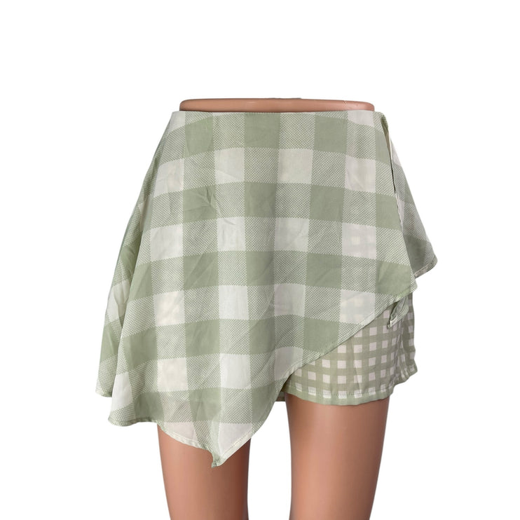 Urban Outfitters Green Gingham Check Asymmetric A-Line Mini Skort Skirt Size 6