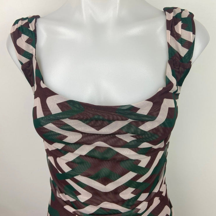 Tiger Mist NWT Multicolor Sleeveless Ruched Slit Open Back Mini Bodycon Dress XS