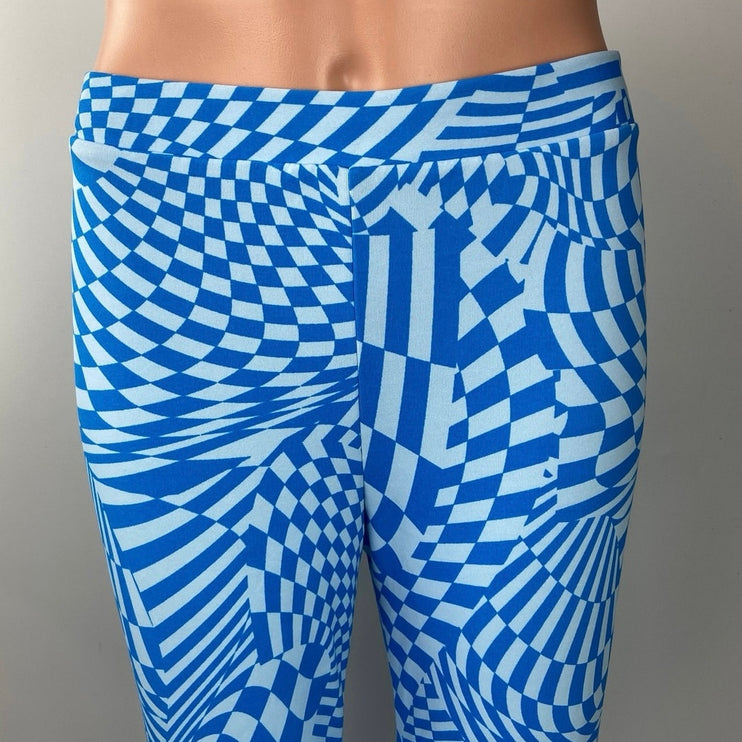 Wild Fable Blue Disco Checkered Flare Stretch High Rise Pull On Trouser Pant S