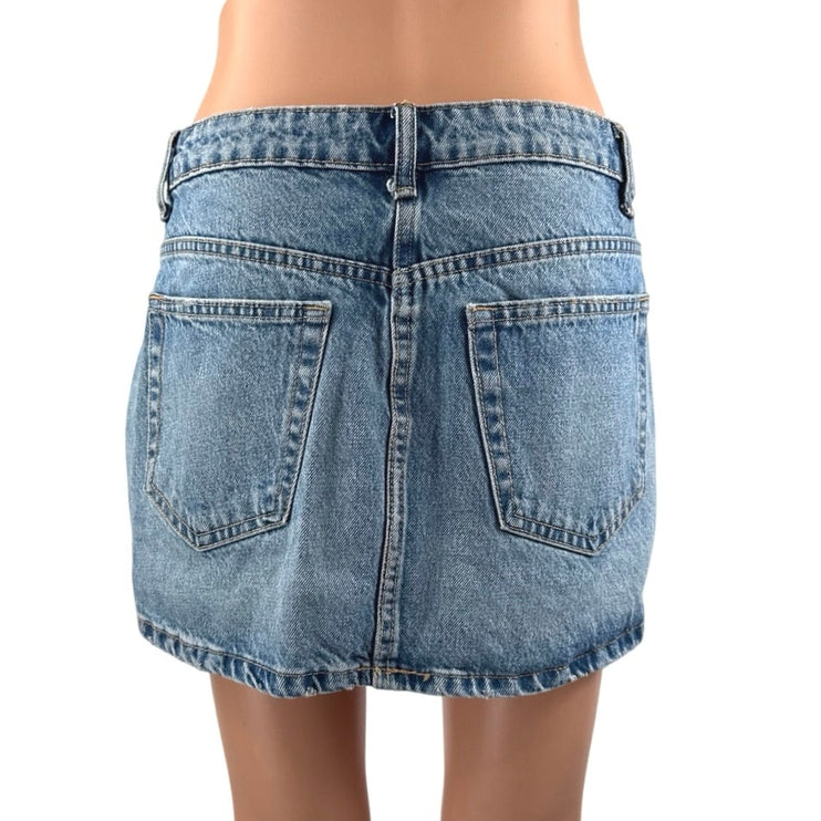 Zara Women's Blue Medium Wash Y2K Mid Waist Mini Straight Denim Jean Skirt Sz S