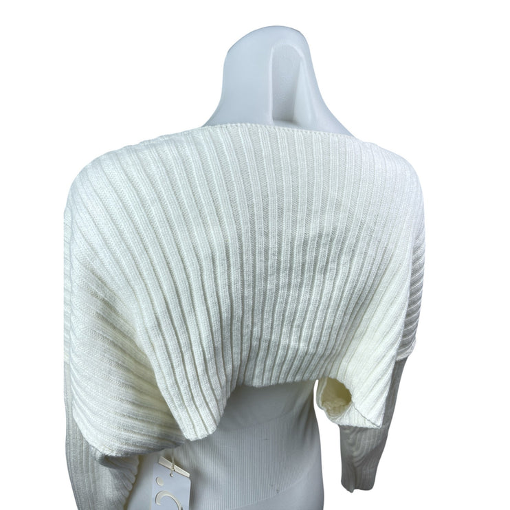 NEW Commense Cream Ribbed Knit Dolman Long Sleeve Cropped Cardigan Sweater XS