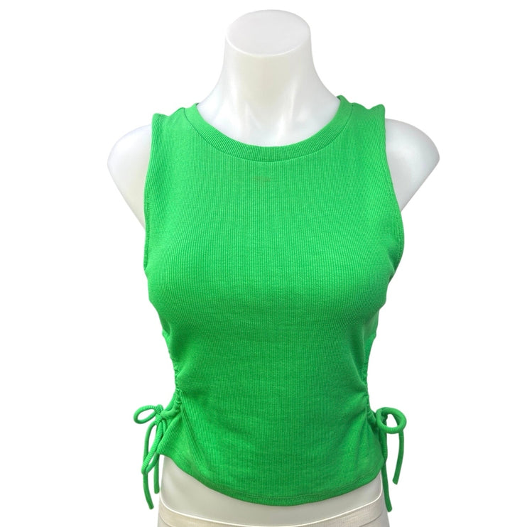 Zara Green Ribbed Sleeveless Cutout Ruched Ties Stretch Knit Crop Tank Top Sz L