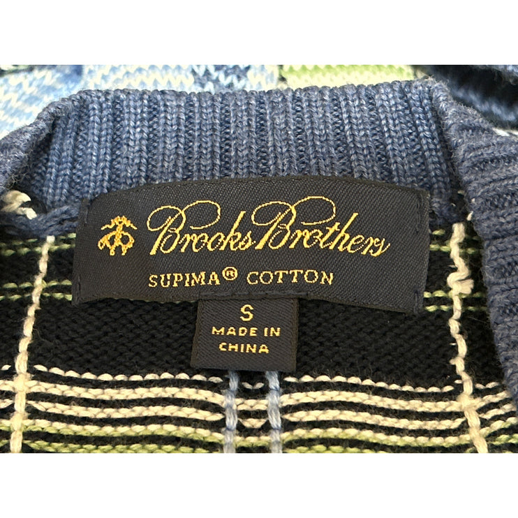 Brooks Brothers Men's Blue Plaid Long Sleeve Crew Neck Knit Sweater Top Size S