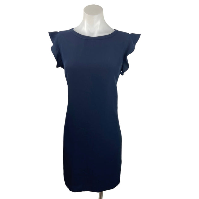 LOFT Navy Blue Flutter Sleeve Crewneck Back Cut-Out Tie Neck Shift Dre – Brie