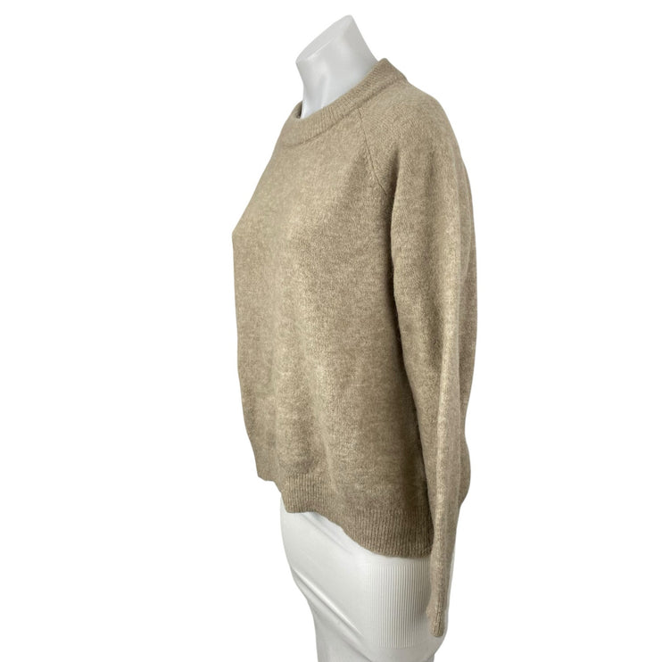 Zara Women's Beige Alpaca Wool Crew Neck Long Sleeve Sweatshirt Sweater Top Sz L