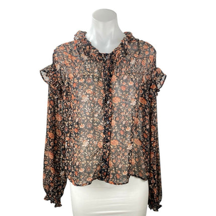 MNG Mango Women's Multicolor Ruffle Long Sleeve Button Down Sheer Blouse Top 4