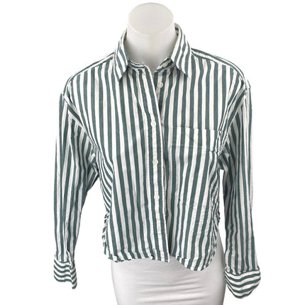 Banana Republic Women's Green White Striped Long Sleeve Button Up Shirt Top XS