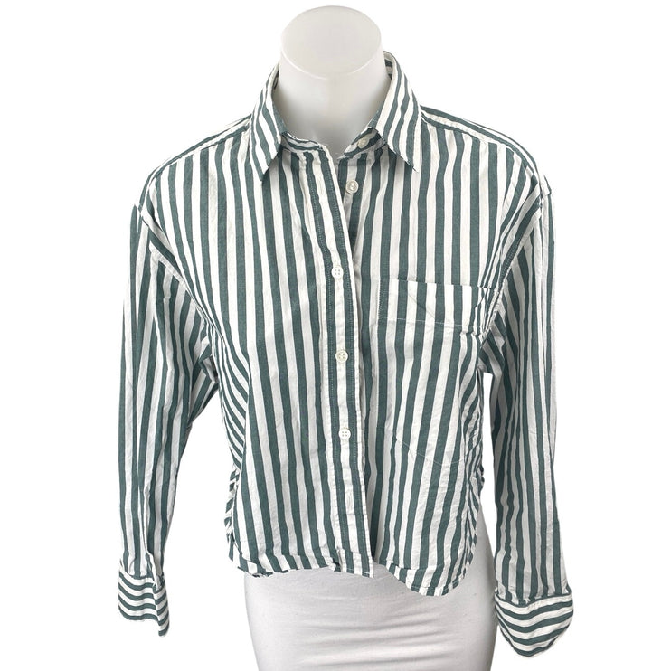 Banana Republic Women's Green White Striped Long Sleeve Button Up Shirt Top XS