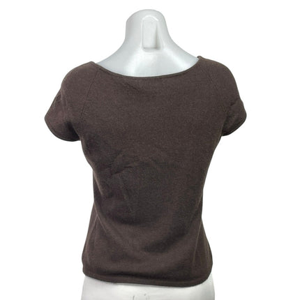 Dana Buchman Brown 100% Cashmere Short Sleeve Boat Neck Tee Knit Top Size L