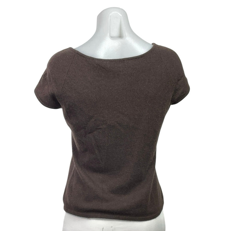 Dana Buchman Brown 100% Cashmere Short Sleeve Boat Neck Tee Knit Top Size L