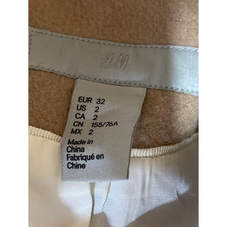 H&M Women's Beige Tan Wool Belted Long Sleeve Wrap Trench Over Coat Jacket Sz 2