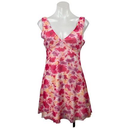 Princess Polly Zuba Pink Floral Sleeveless Mesh V-neck Mini Fit & Flare Dress 6