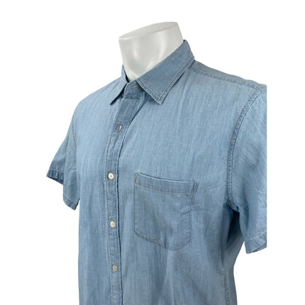 NEW J.Crew Mens Blue Chest Pocket Short Sleeve Slim Button Down Shirt Top Size L