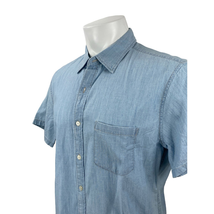 NEW J.Crew Mens Blue Chest Pocket Short Sleeve Slim Button Down Shirt Top Size L