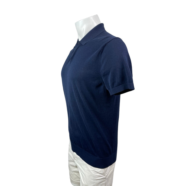 Zara Men's Navy Blue Short Sleeve Golf Collar Casual Basic Polo Shirt Top Size L