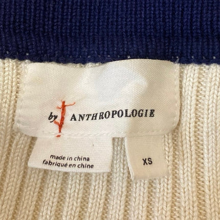 Anthropologie Cream Rib Knit Collar Button Down Long Sleeve Polo Sweater Top XS