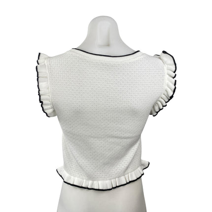 Zara Women's White Black Ruffle Sleeve Knit Round Neck Sweater Blouse Top Size S