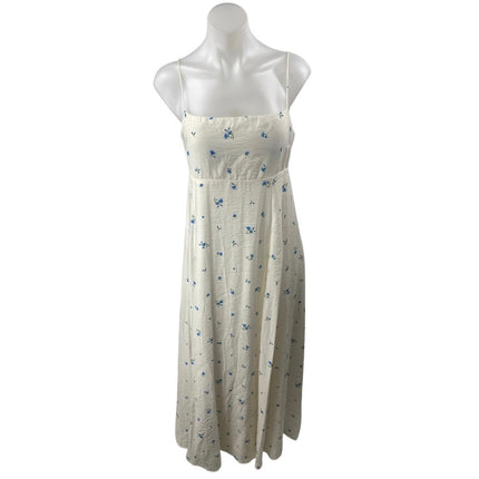 H&M White Blue Floral Sleeveless Cami Camisole A Line Tank Maxi Dress Size S