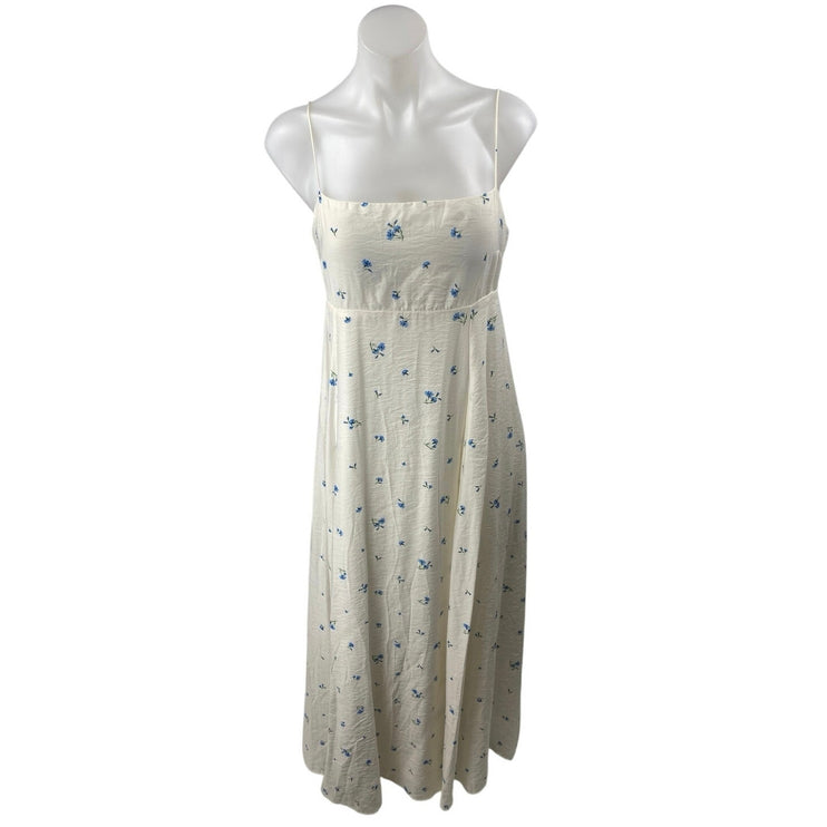 H&M White Blue Floral Sleeveless Cami Camisole A Line Tank Maxi Dress Size S