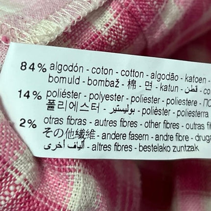 ZARA Women's Pink White Checkered Plaid Long Sleeve Button Shirt Crop Top Size M