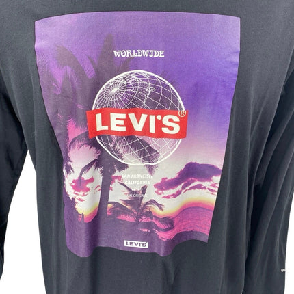 Levi's Men's Black Graphic Print Long Sleeve Hooded Hoodie Sweatshirt Top Size L