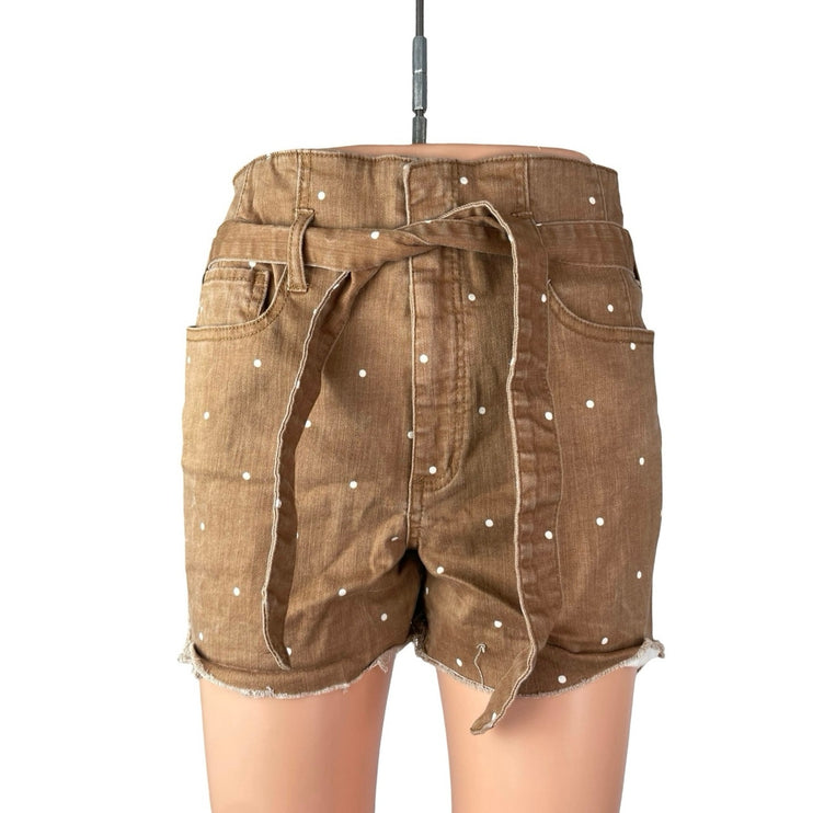 Tinsel Women's Brown Polka Dots High Rise Tie Belted Denim Jean Shorts Size 29