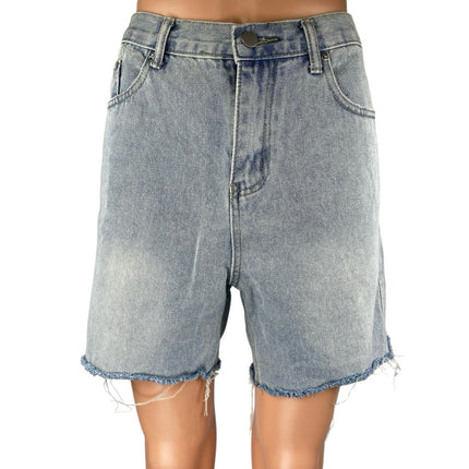 Love + Harmony Blue High Waisted Frayed Raw Hem Bermuda Denim Jeans Shorts Sz M