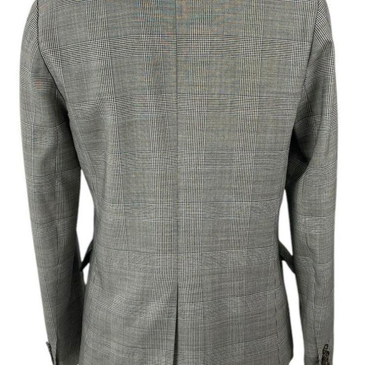 J.Crew Wool Gray Check Plaid Long Sleeve Double Breasted Blazer Coat Jacket Sz 2