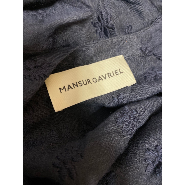 Mansur Gavriel Navy Blue Linen Floral Embroidered Long Sleeve Mini Shift Dress 8
