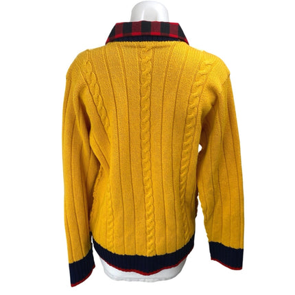 Upcycled Handmade Women's Yellow Red Plaid Flannel Shirt Cardigan Sweater Top OS