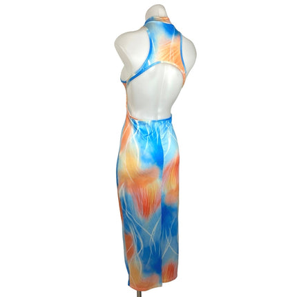 Shein Multicolor Abstract Print High Neck Open Back Sleeveless Bodycon Dress 6