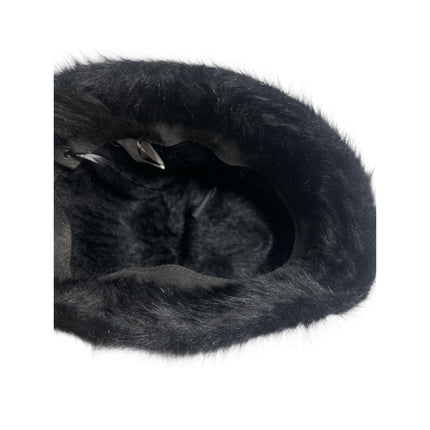 Reorg Women's Black Faux Fur Fleece Fuzzy Logo Snow Winter Bucket Hat OS