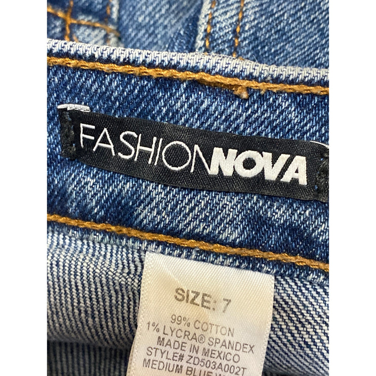 Fashion Nova Women's Blue Distressed High Rise Straight Leg Denim Jeans Size 7