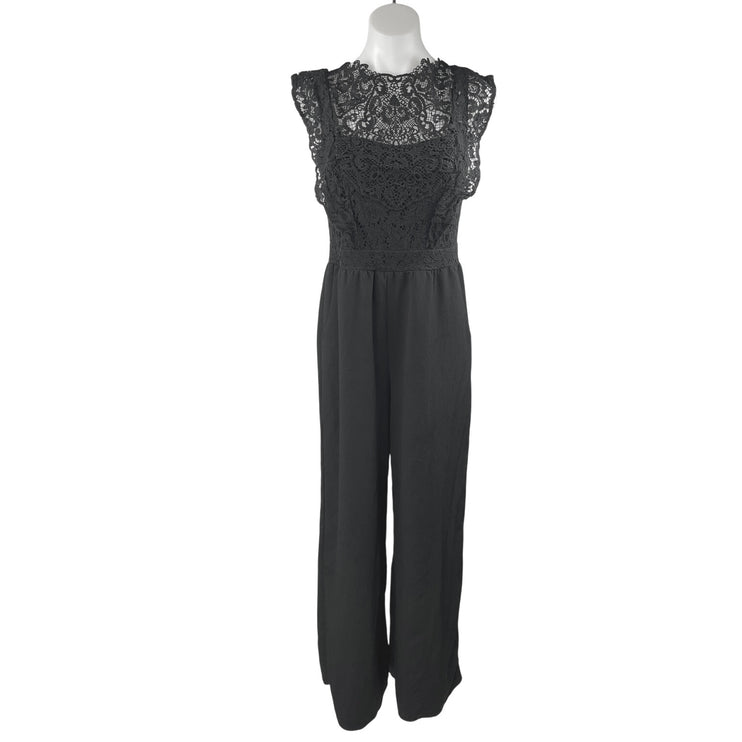 Xhilaration Black Sleeveless Crochet Lace Wide Leg Overalls Romper Jumpsuit M