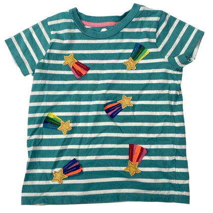 Mini Boden Green Striped Shooting Star Short Sleeve Crew Neck T-Shirt Top 4-5Y