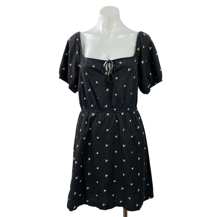 Miss Selfridge Black Floral Embroidered Puff Sleeve Fit & Flare Mini Dress Sz 6