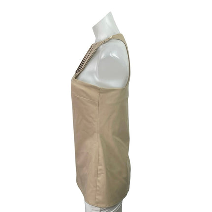 Chiara Baschieri Beige Pleated Square Neck Sleeveless Halter Tank Blouse Top 42