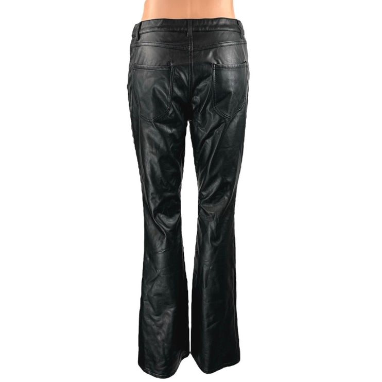 Modcloth Women's Black Faux Leather Vegan Flared Bootcut Trousers Pants Size 8