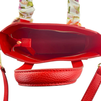 Estee Lauder Women's Red Floral Faux Pebbled Leather Handbag Crossbody Purse Bag