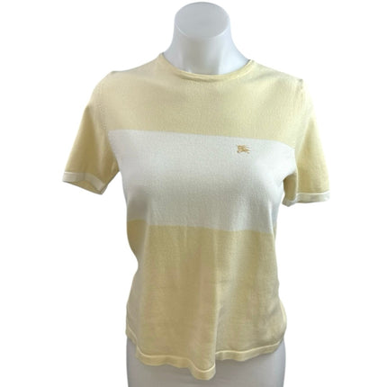 Burberrys Cream White Colorblock Knit Short Sleeve Sweater Tee T-Shirt Top Sz 6