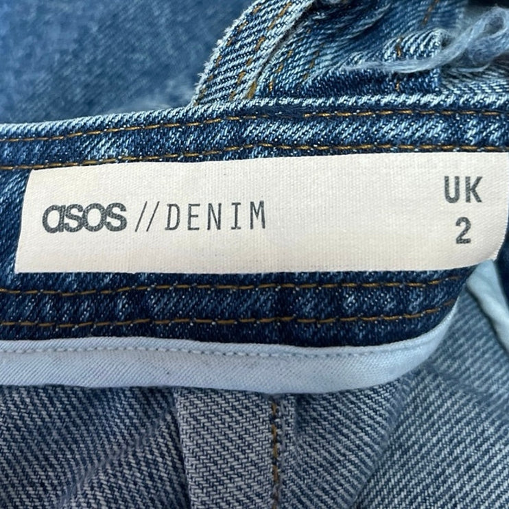 ASOS Women's Blue Sleeveless Lace Up Back Wide Leg Capri Denim Jean Jumpsuit 2