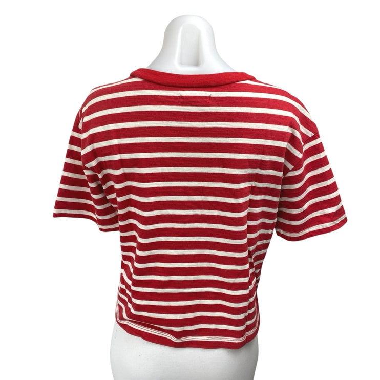 Madewell Ciao For Now Red Striped Short Sleeve Crew Neck Crop Tee T-Shirt Top S