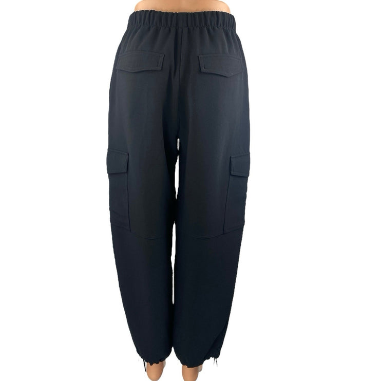 Aritzia Wilfred Women's Black High Waist Drawstring Baggy Cargo Trousers Pants 2