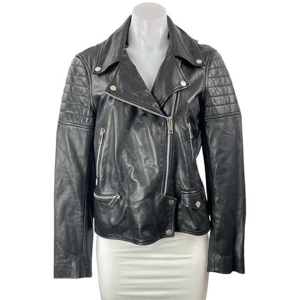 Walter Baker Women's Black Long Sleeves Leather Front Zip Biker Coat Jacket Sz S